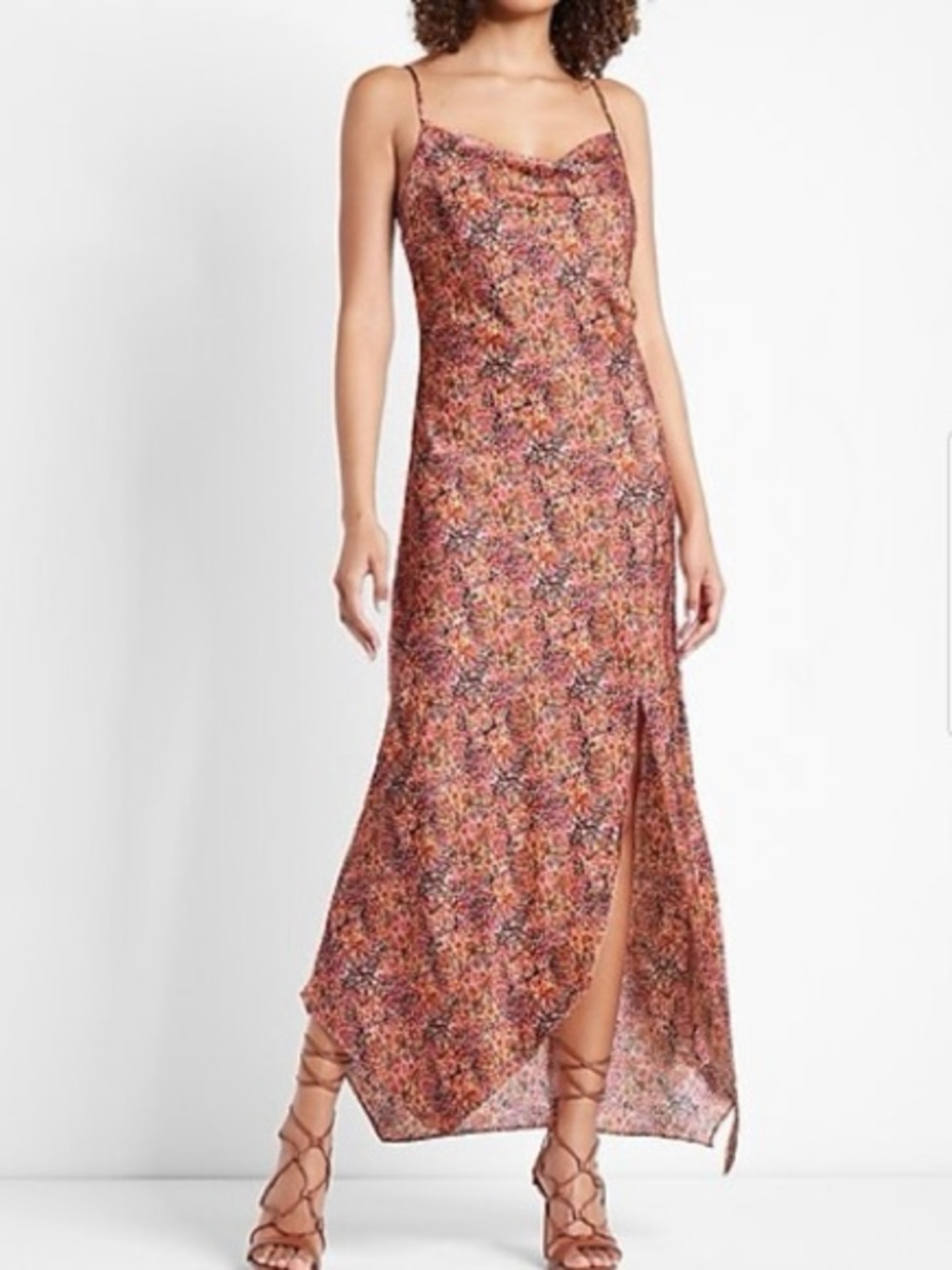 Express Rust Cowl Neck Slip Maxi Dress Size Medium